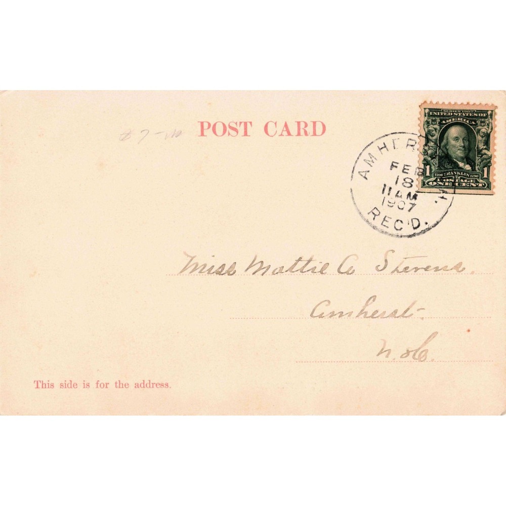 Birthplace of Horace Greeley Amherst NH Postcard 1907 Postmark W. D. Clark - Picture 2 of 2